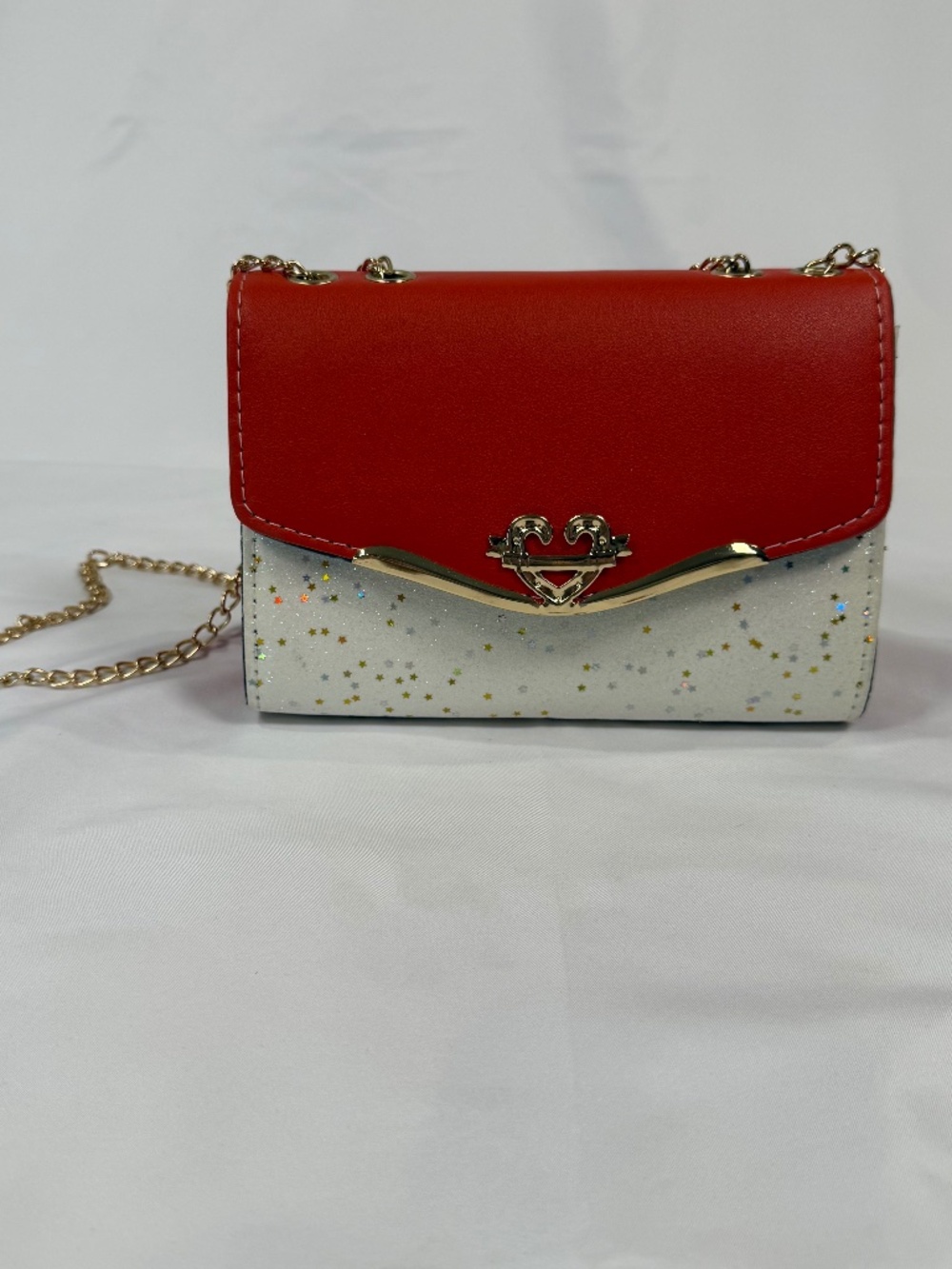 Red White Star Glitter Mini Crossbody Clutch Purse Gold Chain Evening Bag
